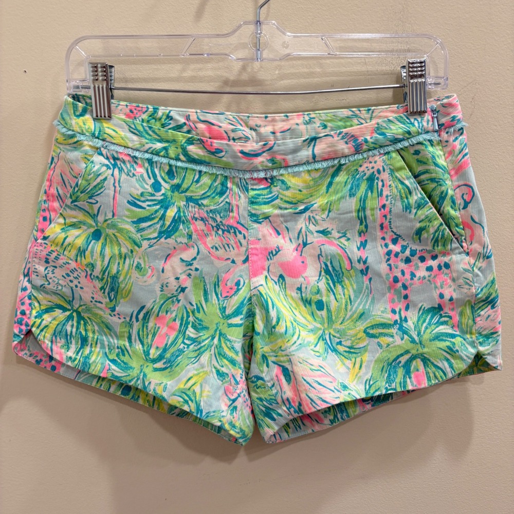Lilly Pulitzer Adie Short Seasalt Blue on Parade Neon Tropical Flamingo Preppy 0 - Picture 2 of 9